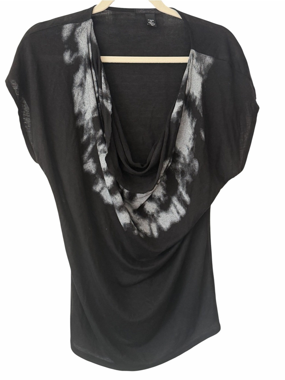 Kenneth Cole New York Black Cowl Neck Top 100% Tencel Tie Dye Medium